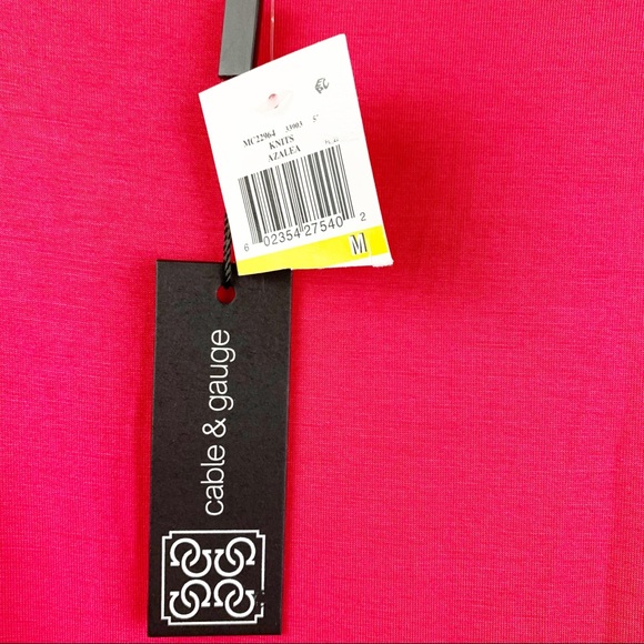 Cable & Gauge Embellished Neckline 3/4 Sleeve Azalea Pink Layered Mesh Hem Tunic - Picture 6 of 9